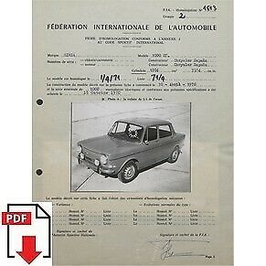 1971 Chrysler Simca 1000 GT (Spain) FIA homologation form PDF download